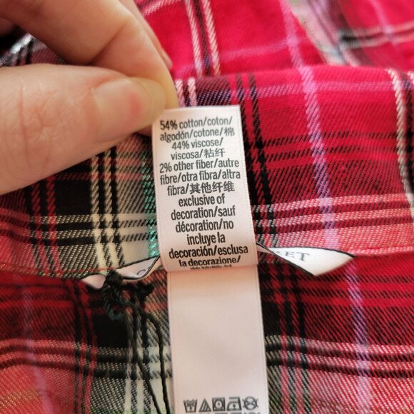 Victorias Secret L Red Plaid 2 Piece Pajama Set Lace Trim Shirt Shorts - Picture 11 of 13